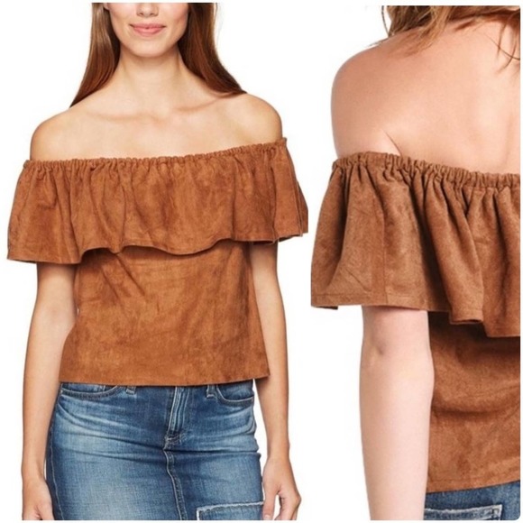 Cupcakes & Cashmere Womens Jennings Top in Butterscotch XSmall Brown Suede-Like - Picture 1 of 10
